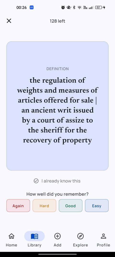 A vocabulary flashcard made from a book
